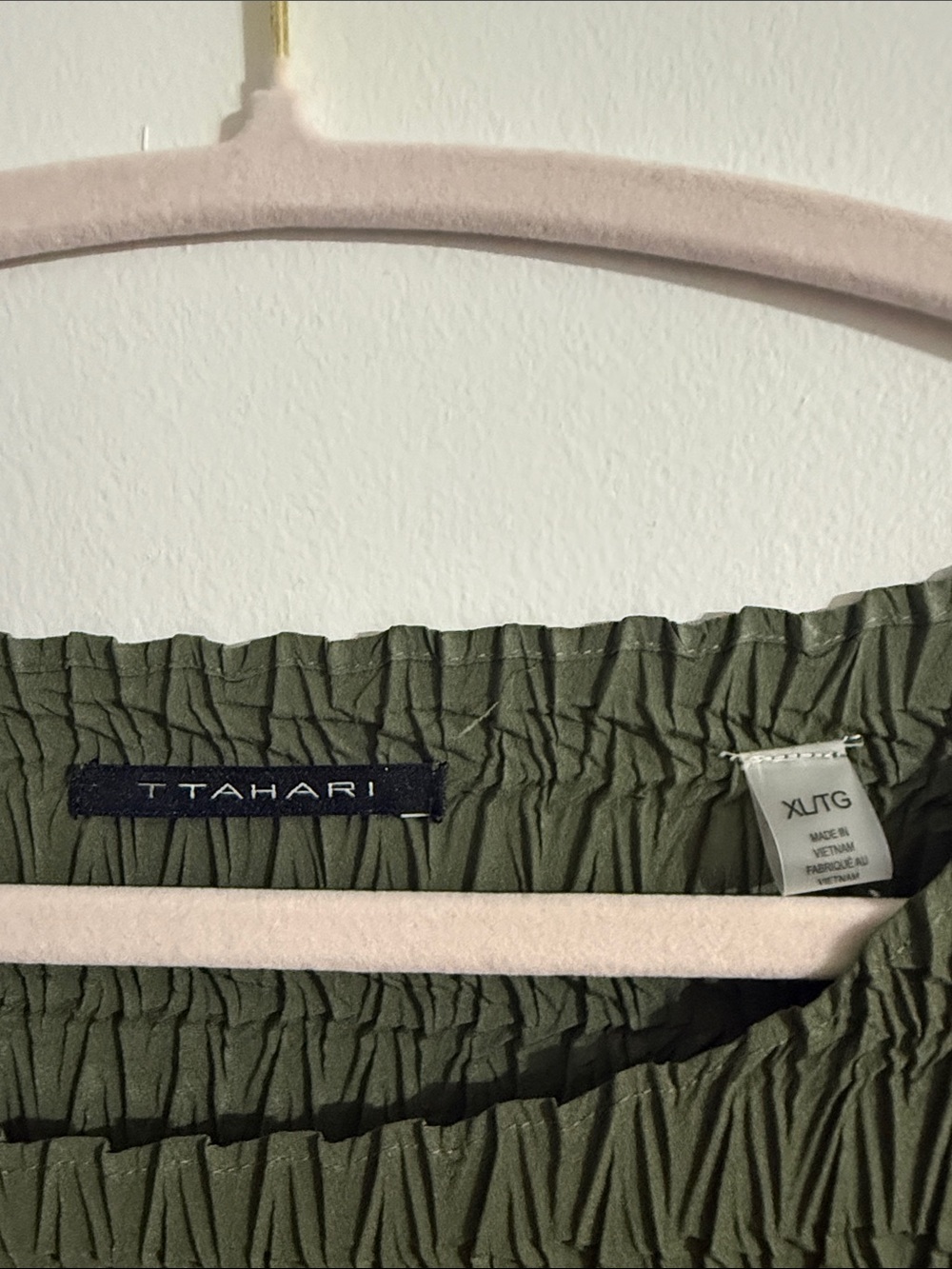 Tahari Olive Green Textured Smocked Blouse - Picture 2 of 5